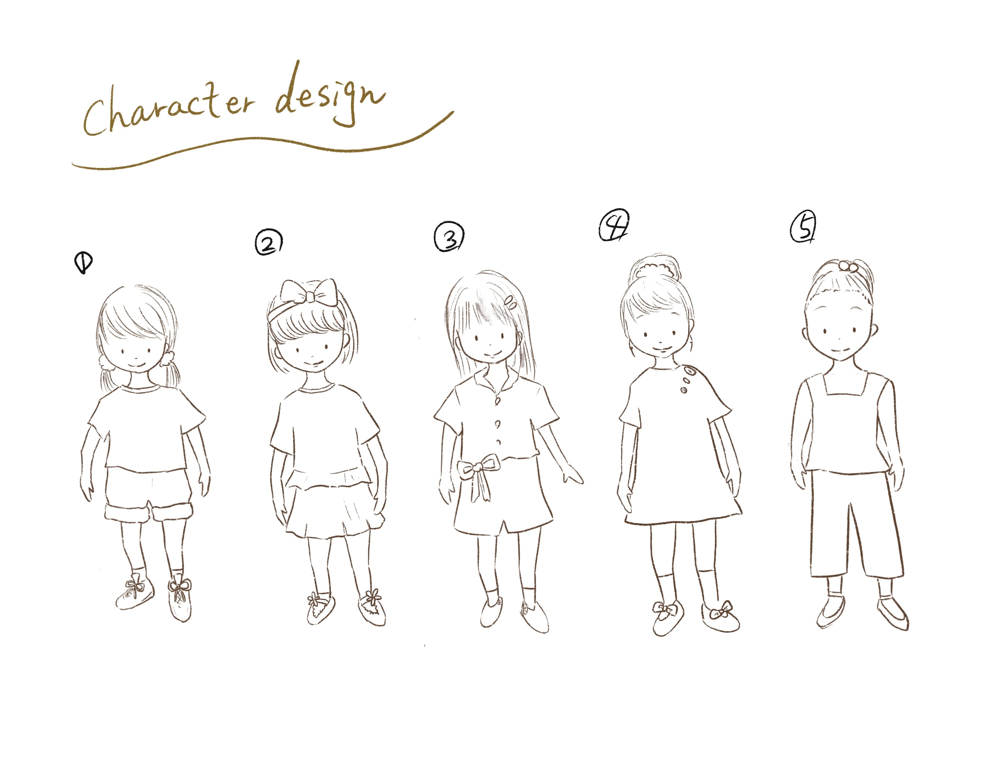 Maigo No Kaatan character design of 5 different characters