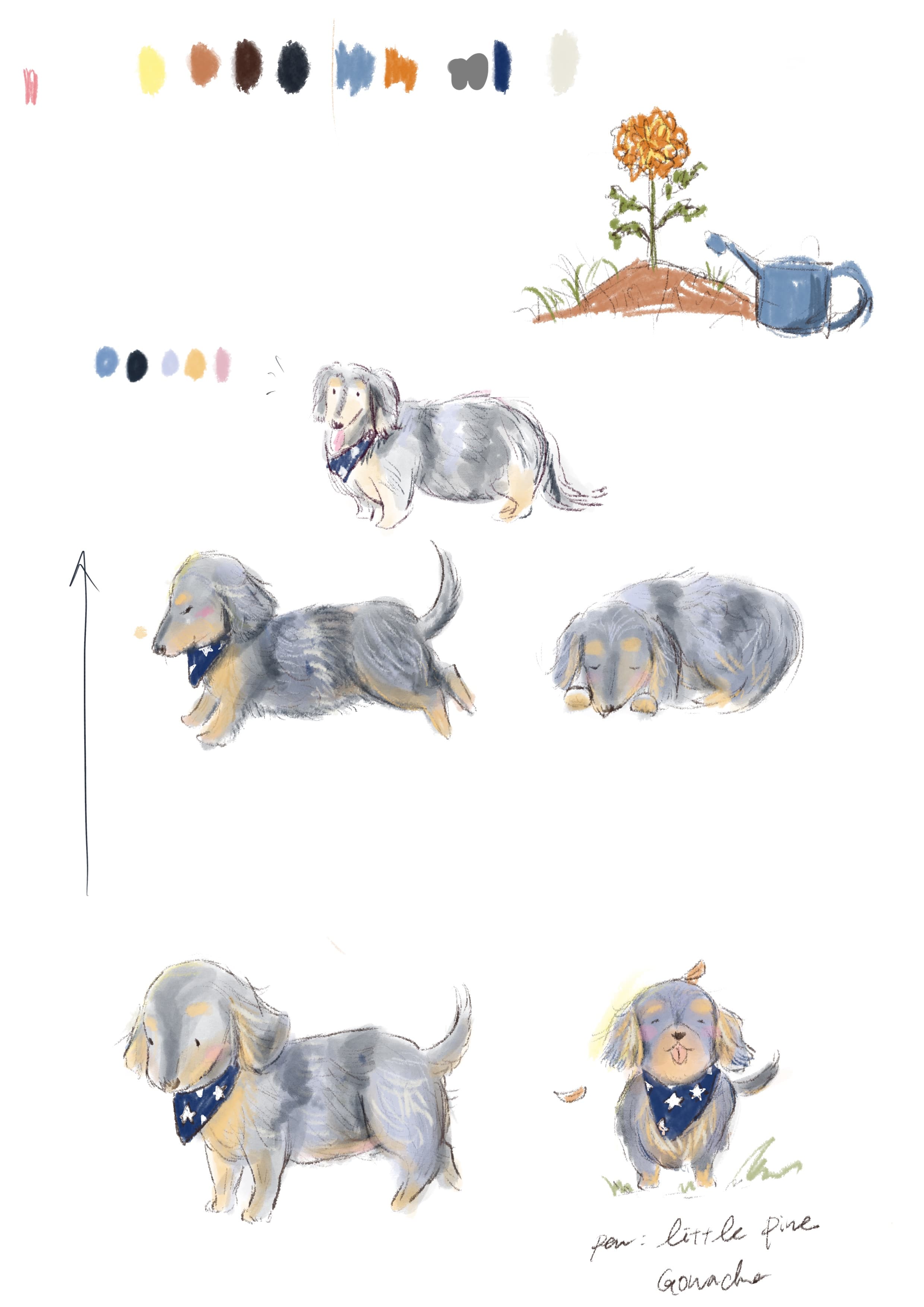 Mama Arigatou book page showing the color palette of the dog