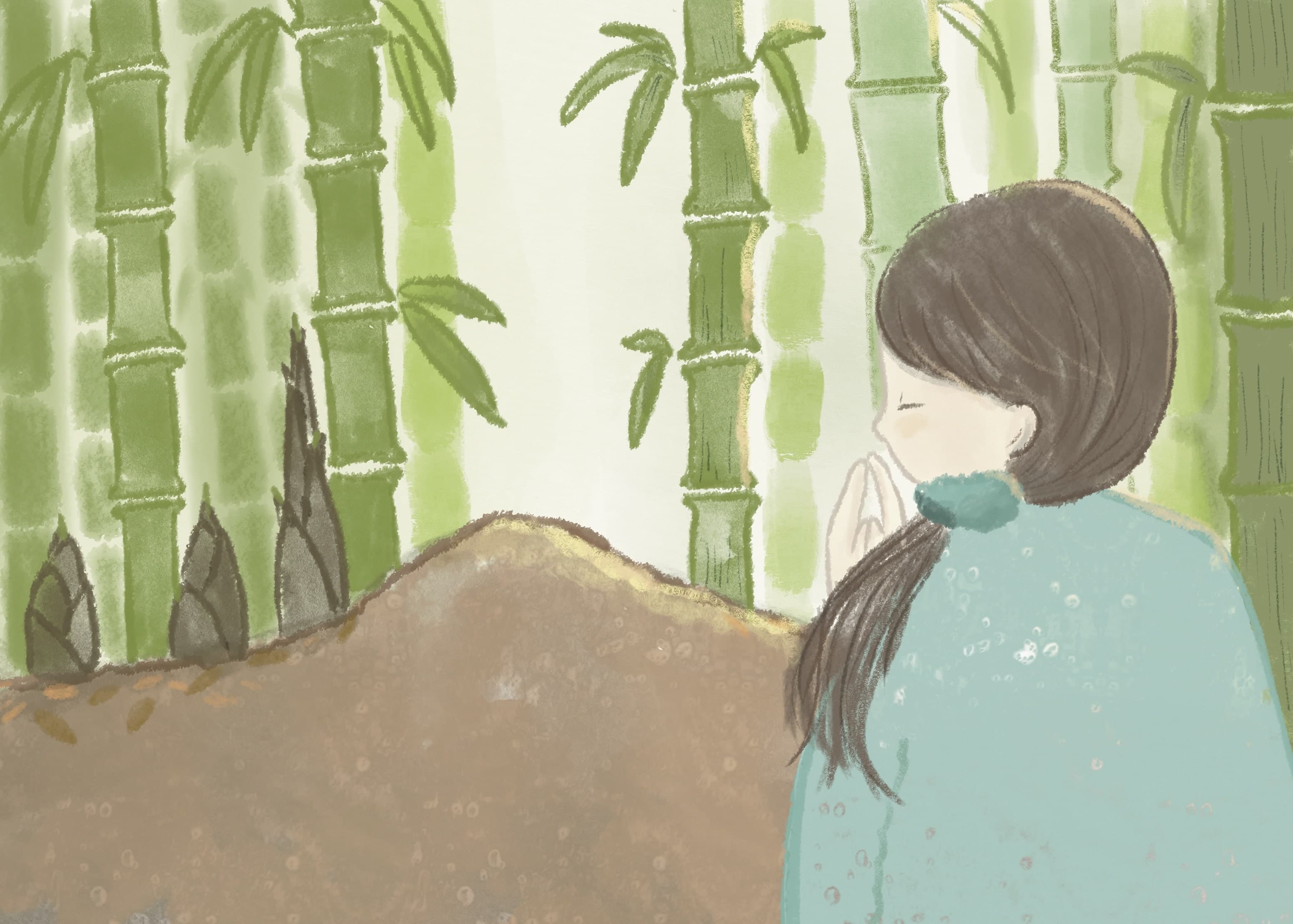 Suika No Juice book page showing a girl looking through a bamboo forest