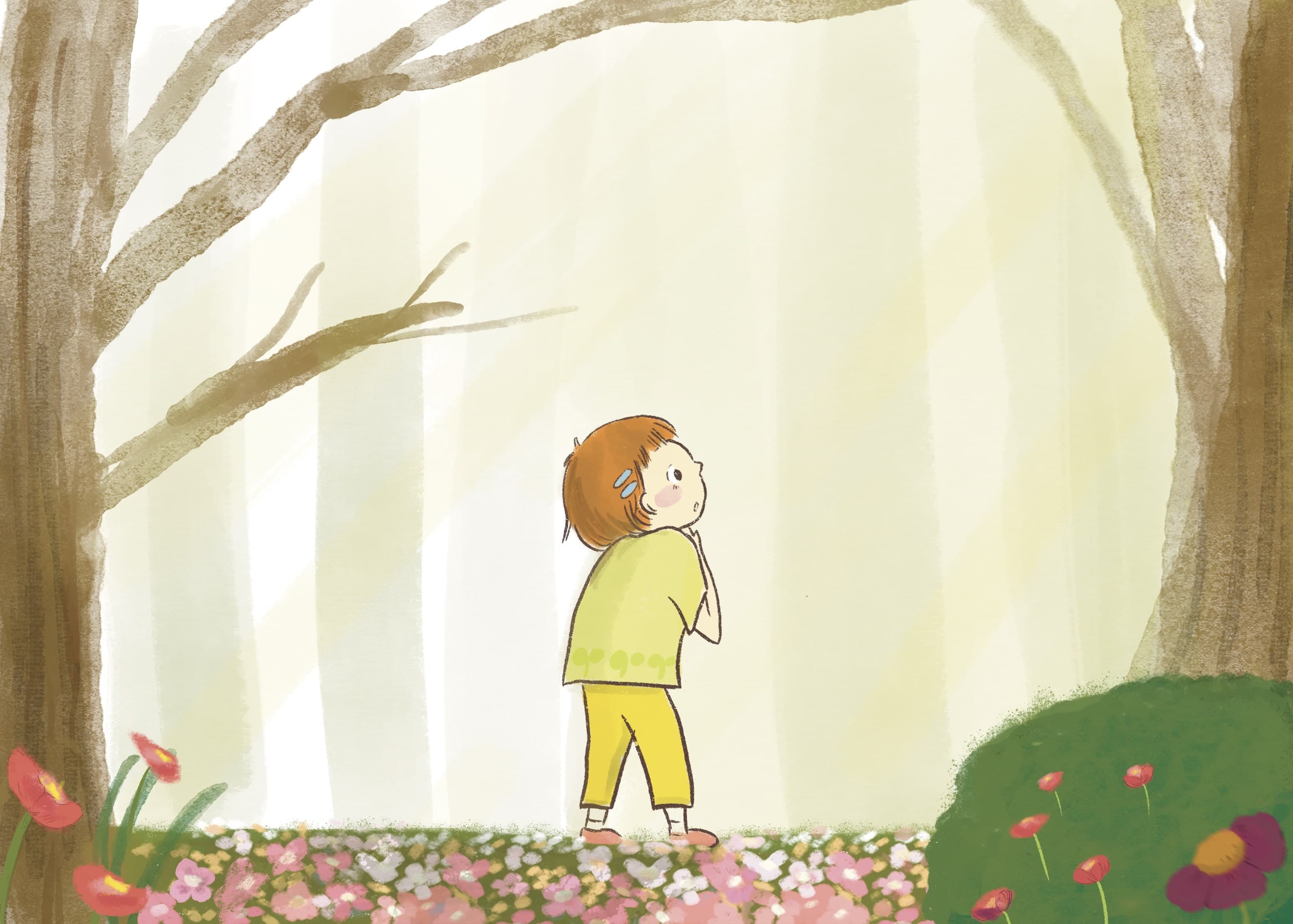 Yopparacchatta book page showing a boy lost in the woods