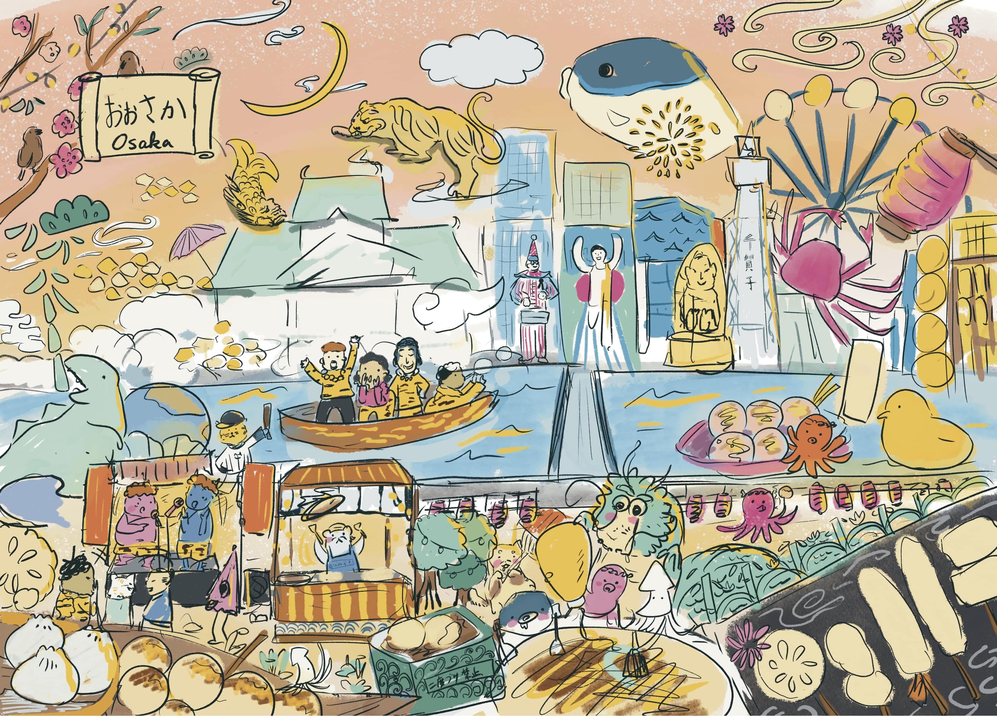 Osaka Glow Puzzle rough sketches of layout with colors